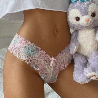 ZH.D015กางเกงชั้นในจีสตริงเอวต่ำลายดอกไม้.บิกินี่ลูกไม้G-string