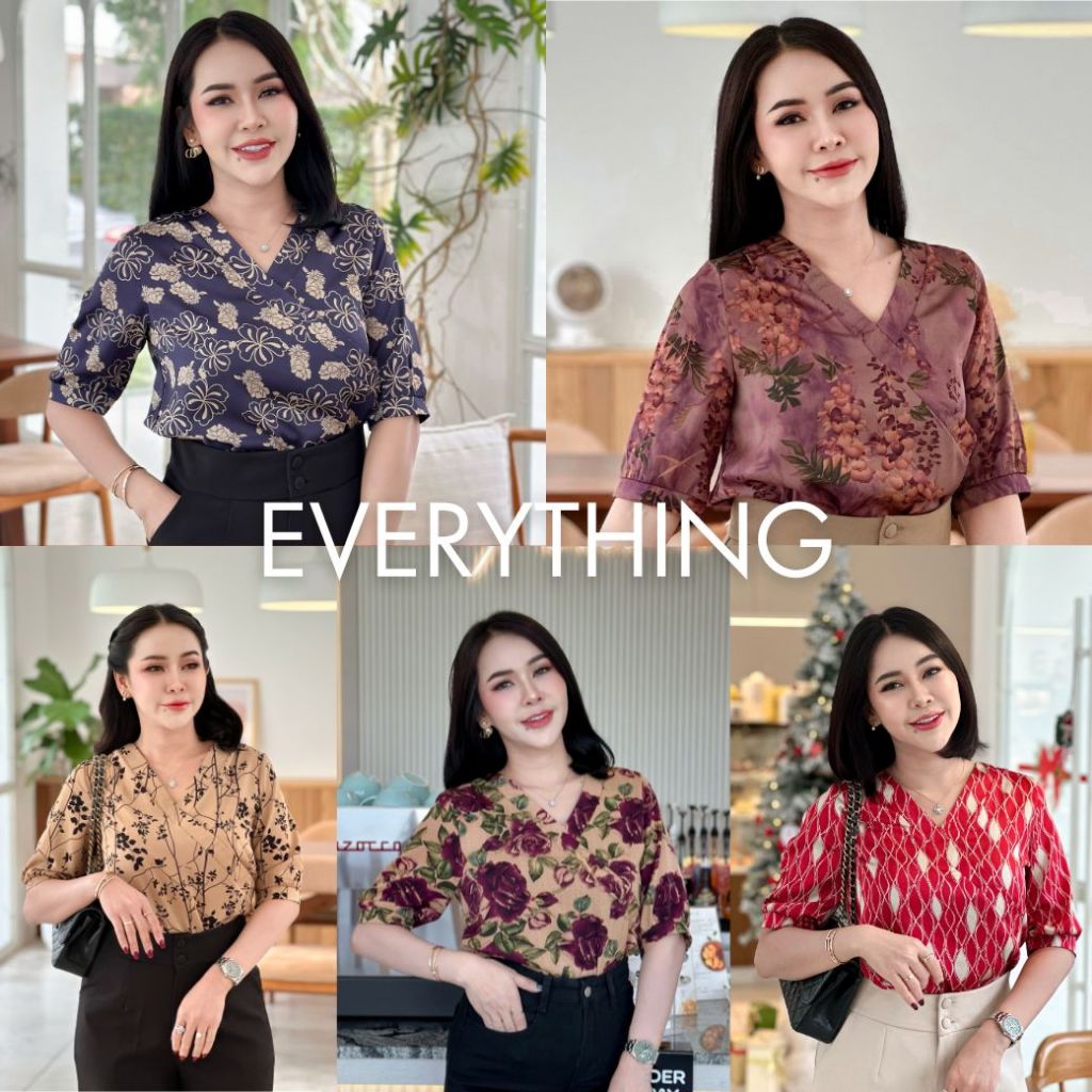 Everything2019 (1978) เสื้อคอวี ดีเทลคอทับ แขนศอก ใส่แล้วดูผอม หรูดูดีมาก ใส่ออกงานได้ XS-3XL
