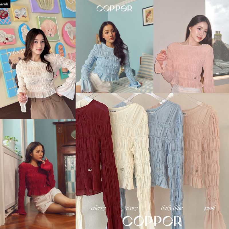 [พร้อมส่ง ]COPPER.BKK รุ่น Puffy Top (Size.S/M)เก็บโค้ดลด10% | เสื้อแขนยาว แขนกระดิ่ง เสื้อสม๊อคทั้งตัว