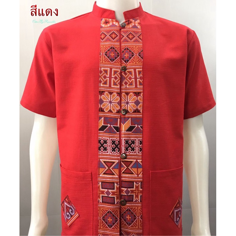 เสื้อผ้าฝ้ายผู้ชายแขนสั้นเสื้อแต่งหมี่คู่1 (อก40-56)