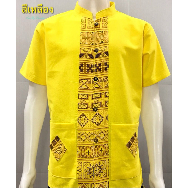 เสื้อผ้าฝ้ายผู้ชายแขนสั้นเสื้อแต่งหมี่คู่1 (อก40-56)