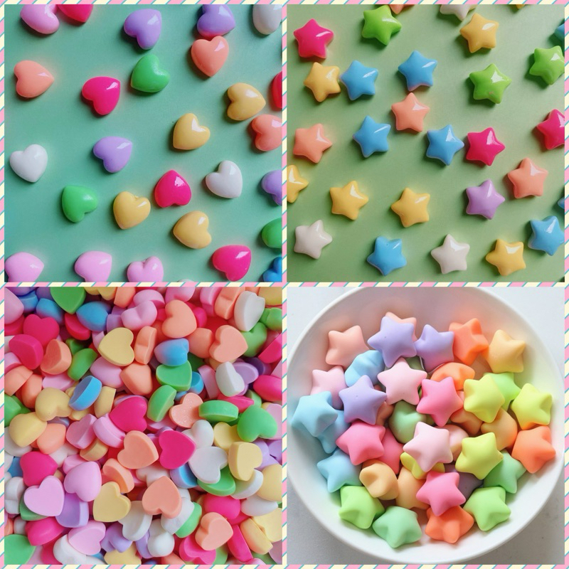 เรซิ่นดาวและหัวใจ <10ชิ้น>ไซส์1.3cmเงาและไม่เงาเรซิ่นติดชิ้นงานdiyเรซิ่นติดกิ๊บเรซิ่นติดเคสโทรศัพท์ diyเรซิ่นผลไม้