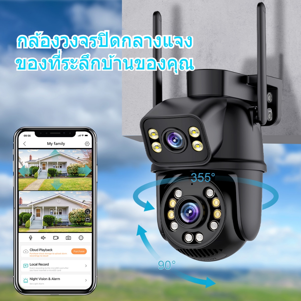 ICSEE กล้องวงจรปิดไร้สา กล้องสองเลนส์ WiFi หน้งจอ คู่2กล้อง HD 8ล้าน พิกเชล กลงคืนภาพสี CCTVกล้องวงจรปิดไร้สาย