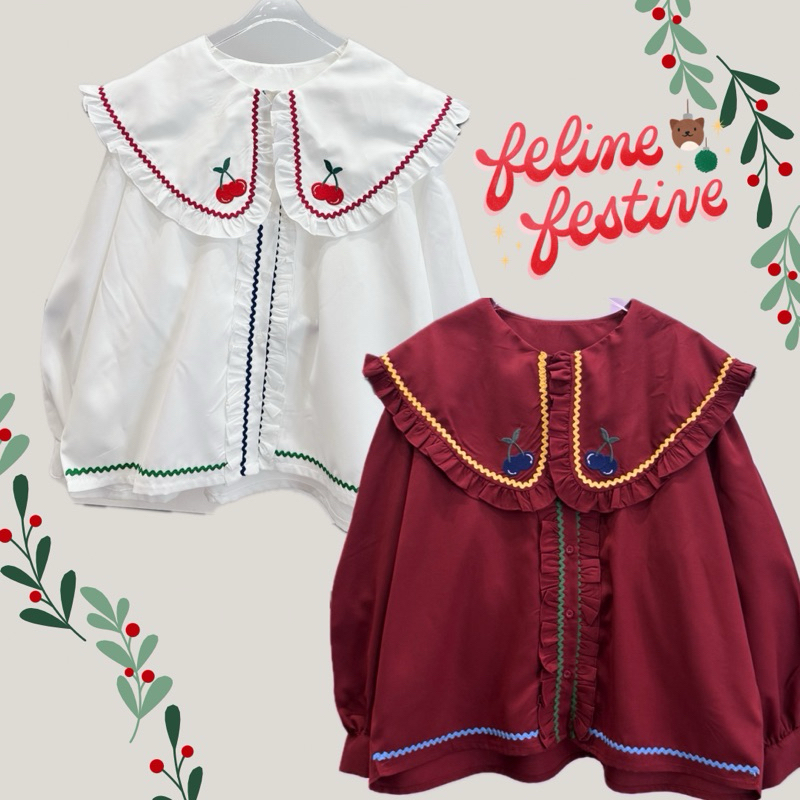 Cherry shirt เสื้อเชิ้ตคอปกแต่งระบายปักเชอรรี่
