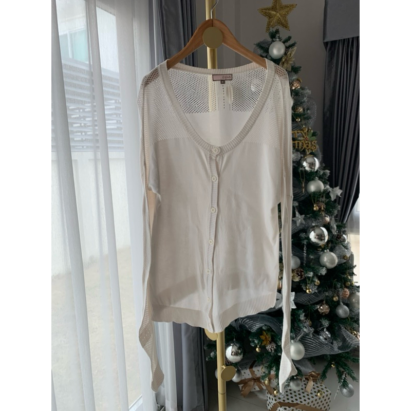 CPS Chaps Cardigan เสื้อคลุมถักไหมพรมนุ่มยืดสีขาว แท้100% D146