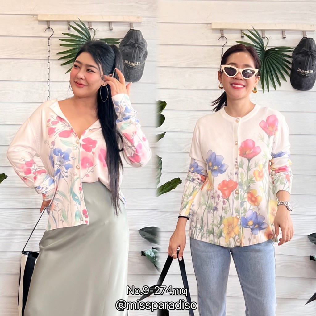 *9-274MQ เสื้อคลุมไหมพรมลายดอกกระดุมมุก คุณหนูคุณใจเว่อร์ แฟชั่นหน้าหนาวละมุนสุดๆ