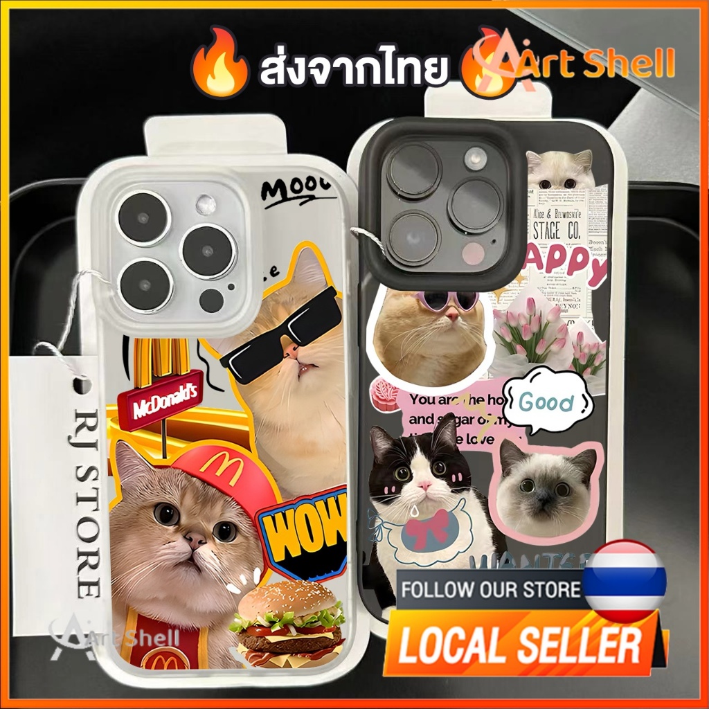 เคสไอโฟน iPhone 15 14 13 เคส ไอโฟน11 12 ProMax 7 8Plus X XSMax XRแมวแฮมเบอร์เกอร์เคสโทรศัพท์มือถืออะคริลิคใส กันกระแทก ส