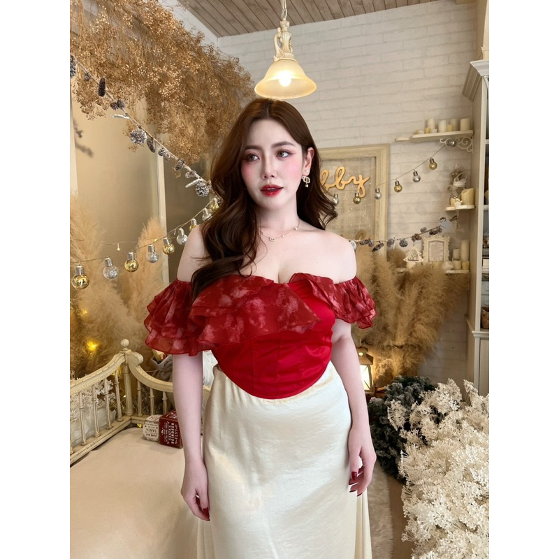 เสื้อเกาะอกคิ้วท์ๆสีแดงRed_cherry