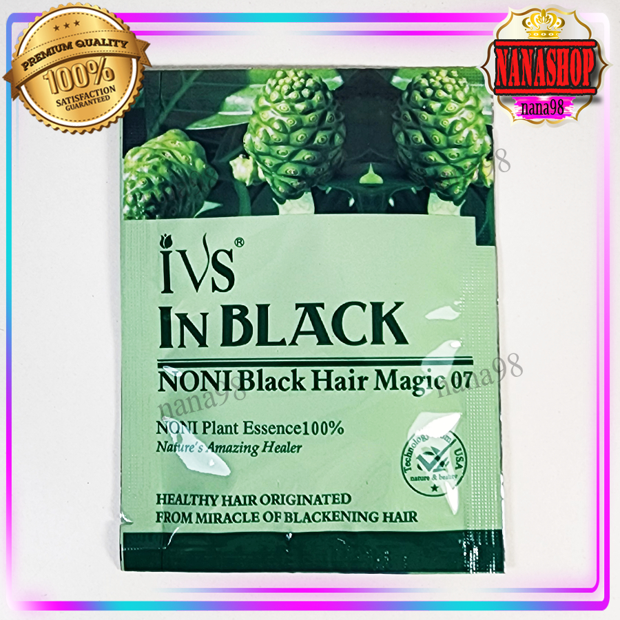 แชมพู ย้อมผมดำ IVS In Black สูตรลูกยอ NONI ซองเขียว แชมพูปิดผมขาว แชมพูเปลี่ยนสีผมดำ แบบซอง