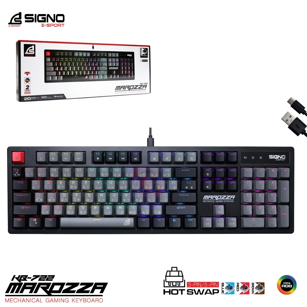 คีย์บอร์ดเกมมิ่ง SIGNO KB-722 MAROZZA Hot-Swap 3/5Pin MINI RGB Mechanical