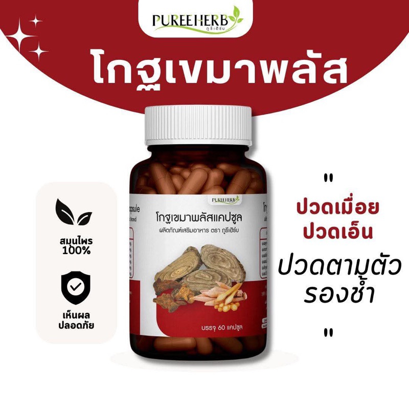 โกฐเขมาพลัสแคปซูล ตราภูรีเฮิร์บ - ปวดเมื่อย เข่าเสื่อม ปวดหลัง เส้นตึง