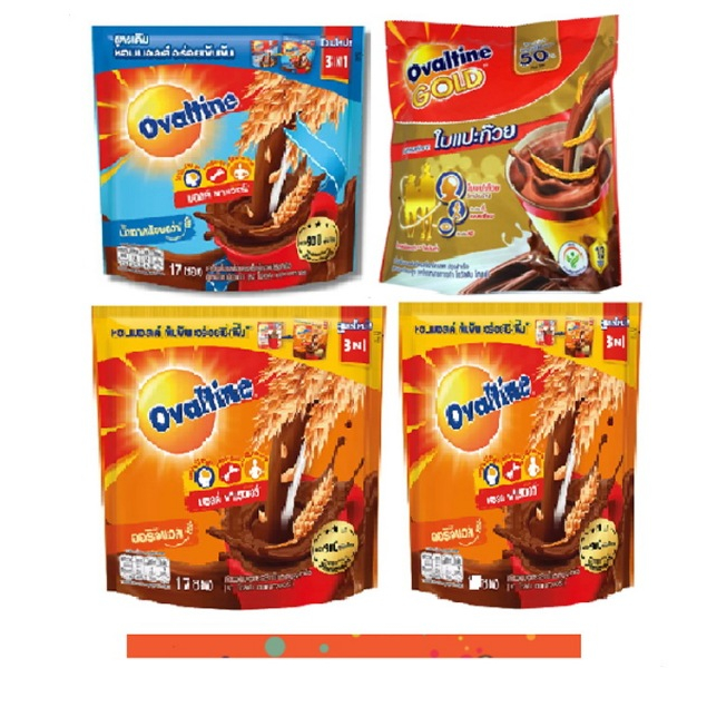 โอวัลติน 3in1 สูตรน้ำตาลน้อย จำนวน 17 ซอง , Ovaltin Gold ใบแปะก๊วย จำนวน 12 ซอง 