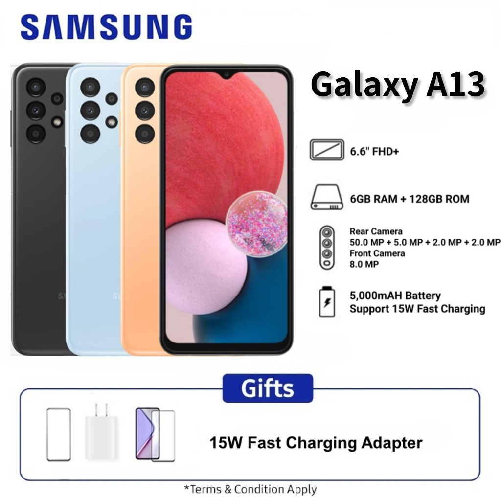 Samsung Galaxy A13 จอแสดงผล 6.6 นิ้วโปรเซสเซอร์ Octa-core 6GB RAM 128GB ROM 50MP Quad กล้องสมาร์ทโฟน