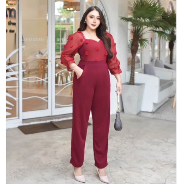 JL38 จั้มสูทขายาว เสื้อผ้าสาวอวบ (มีไซส์สาวอวบ M34"-38”, L40”-42", XXL44”-46") ชุดผู้หญิง ชุดทำงาน ชุดออกงาน
