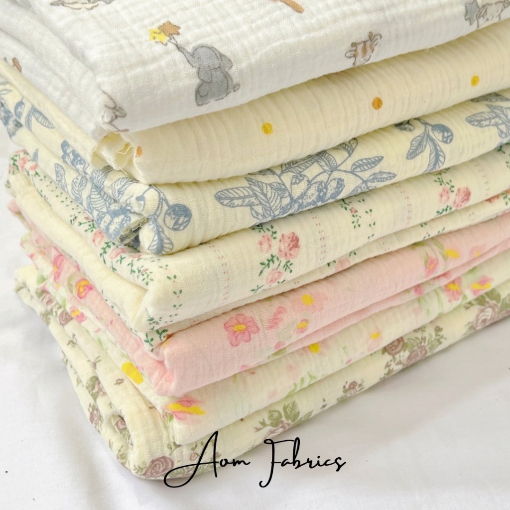 Aom Fabrics ผ้าดับเบิ้ลก๊อช ผ้าสาลู 2 ชั้น ลายเกาหลีน่ารัก หน้ากว้าง 58 นิ้ว เนื้อนุ่ม ผ้าเมตร ผ้านำเข้า พร้อมส่ง