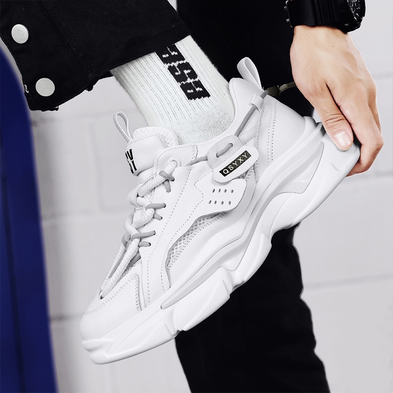 【Venous】2025 รองเท้าผ้าใบสีขาวหนาสำหรับผู้ชาย รองเท้าผ้าใบแบบเป็นกันเองสำหรับผู้ชาย รองเท้ากีฬายางสำหรับผู้ชาย