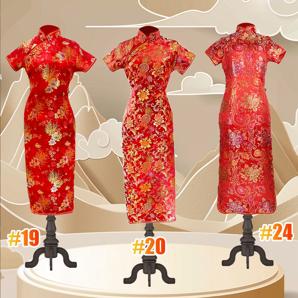 กี่เพ้ายาว Qipao 2026 ชุดกี่เพ้าตรุษจีน ชุดยาวหญิงผู้ใหญ่ เสื้อกี่เพ้า สีแดง คอจีน มีซิปข้าง ตรุษจีน - รูปที่ 6