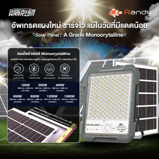 Randy SportX 2025 สปอตไลท์พลังงานแสงอาทิตย์ ชาร์จไว แบตอึด สว่างถึงเช้า กันน้ำกันฝุ่น IP66