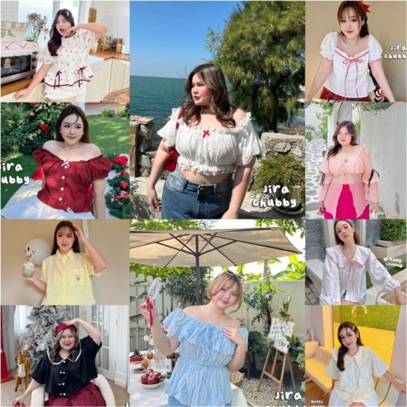 เสื้อคอบัว งานปักกระเป๋าเชอรี่ ผ้cotton