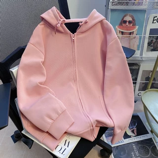 เสื้อกันหนาวแขนยาวมีซิปมีกระเป๋าและหมวก แจ็คเก็ตผู้หญิง งานห้าง เนื้อผ้าวอมคอตตอน100%7สี อก32-50