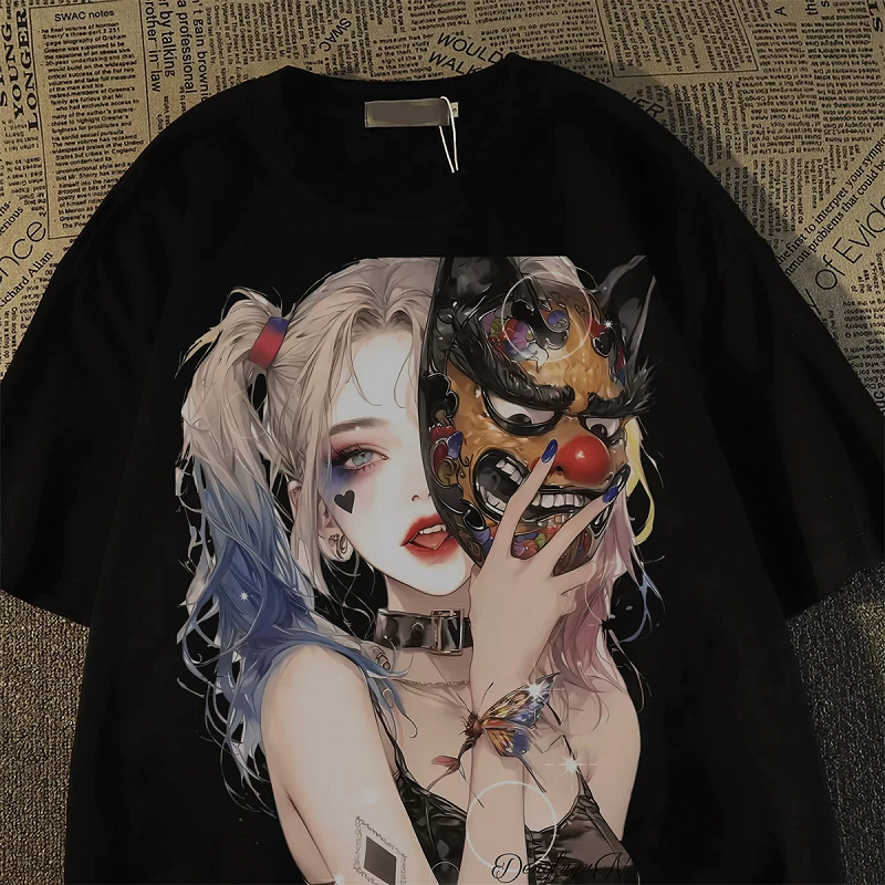 Top.street เสื้อยืด แขนสั้น oversize เสื้อ Clown mask พิมพ์ลาย ใส่สบาย cute girl เสื้อวินเทจ แฟชั่น สไตล์เกาหลี 3xl