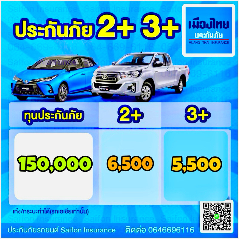 เมืองไทย ป2+ ป3+ บ.เมืองไทย ประกันภัย ชั้น2+ ชั้น3+ บริษัทเมืองไทย ไม่มีค่าเสียหายส่วนแรก