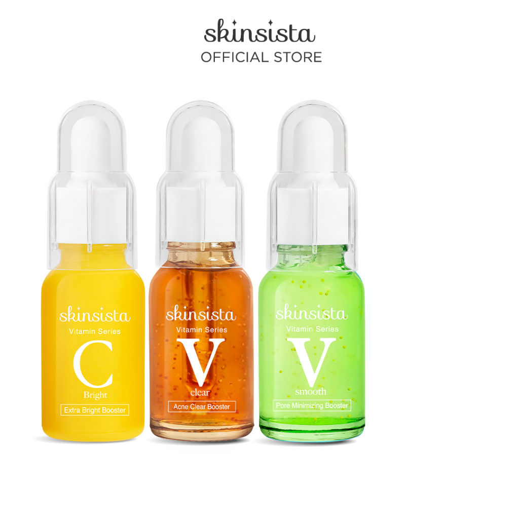 [เซ็ต3ชิ้น] - Skinsista เซ็ตบูสเตอร์เซรั่ม ลดสิว ผิวเนียน กระจ่างใส V Clear + Vit C + V Pore Booster (15+15+15ml)