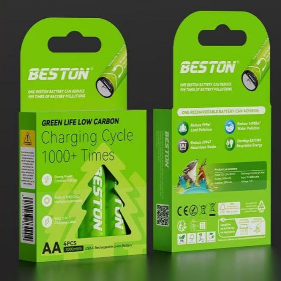 Beston 1.5V AA Li-ion 3000mWh แบตเตอรี่แบบชาร์จ Type-C ชาร์จอินเตอร์เฟซ แบตเตอรี่แบบชาร์จ USB สำหรับอุปกรณ์ทั่วไป