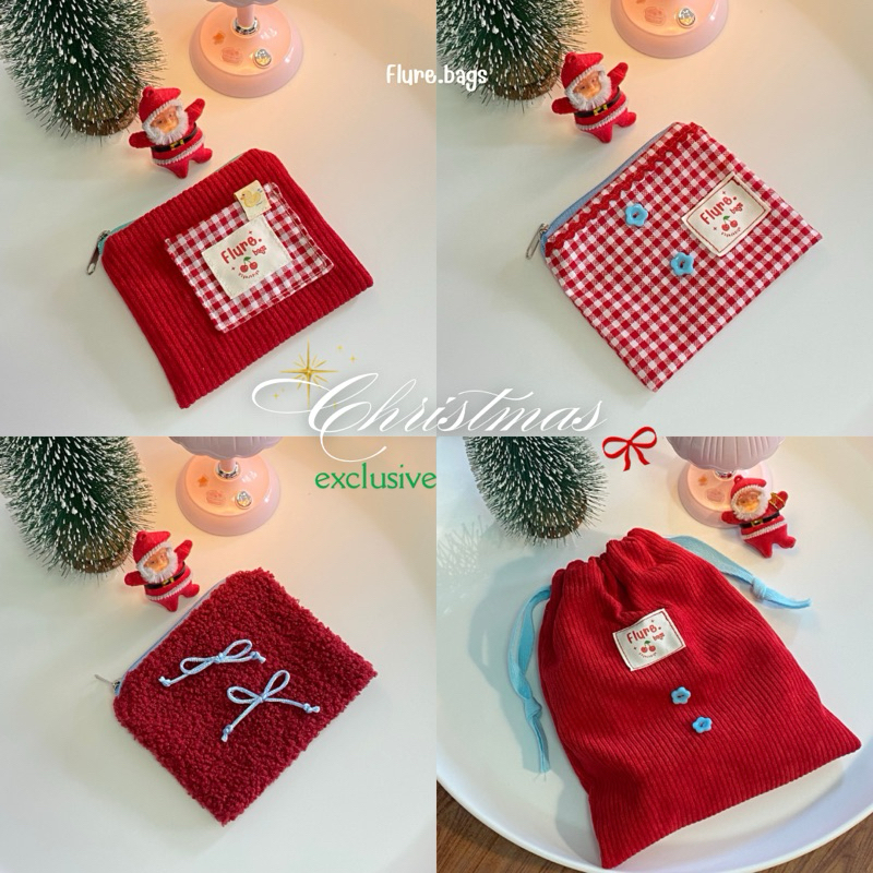 festive collection🎄❣️กระเป๋าสตางค์ใส่บัตร ใส่เหรียญได้ ธีมสีแดงสำหรับเทศกาลคริสมาสต์ flure.bags