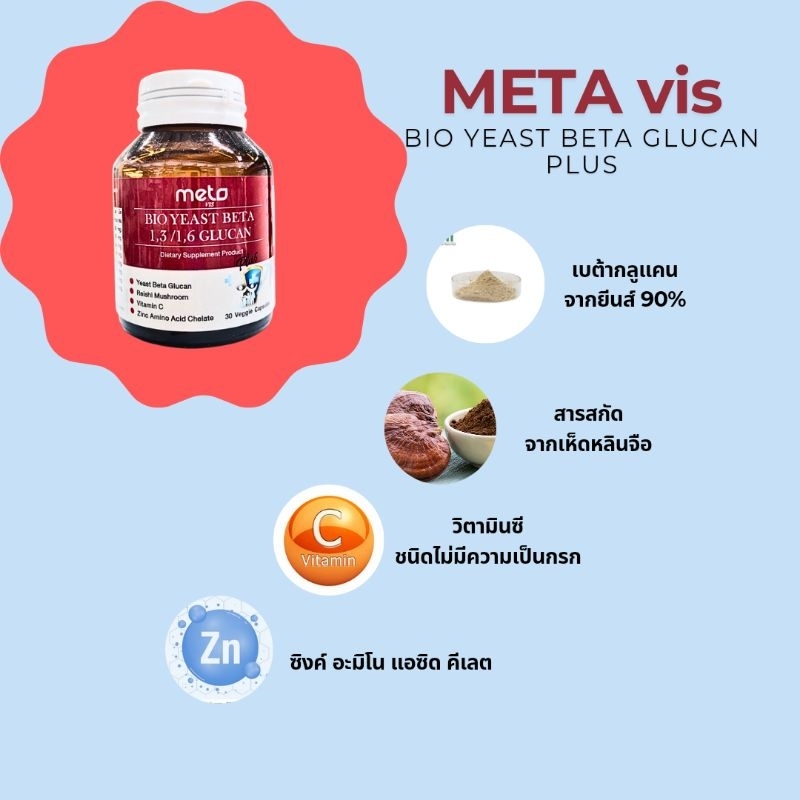 Meta VIS Yeast Beta Glucan Plus 30's วิตามินเสริมภูมิคุ้มกัน - รูปที่ 2