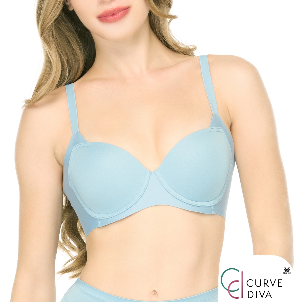 Wacoal ชุดชั้นเนียน บรามีโครงเก็บกระชับ สาวคัพใหญ่  รุ่น WB7914 สีฟ้า (PE)