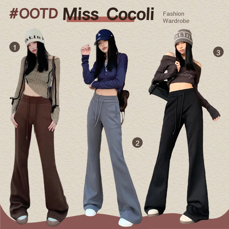 🧡กางเกงขากระดิ่งผู้หญิง กางเกงลำลอง กางเกงเอวสูง กางเกงขายาว ผ้าใส่สบาย มีเชือกผูกเอว