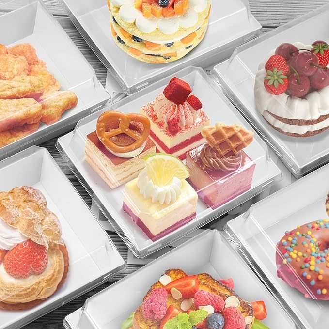 🧁กล่องเค้ก แพค50ใบ กล่องเค้กใส 2สี (ขาว/น้ำตาล) 4ขนาด! ฝา พลาสติก PET กล่องขนม กล่องแซนวิช กล่องเค้กฝาใส - รูปที่ 3