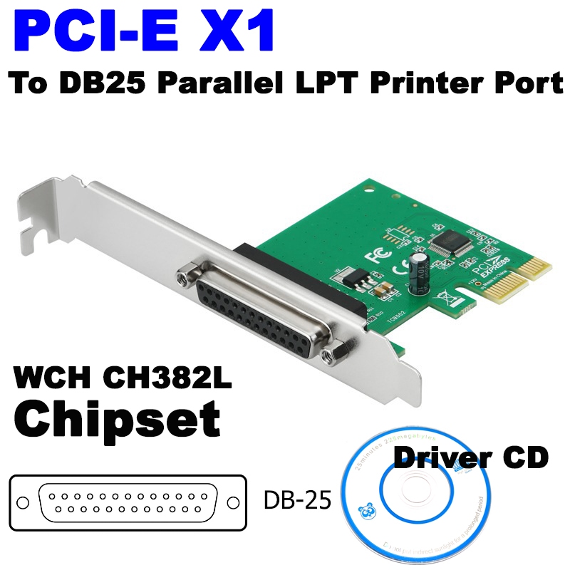 การ์ด PCI-E to DB25 PCI-e PCI Express Parallel DB25 25Pin Printer LPT pcie Riser Card with WCH CH382L Chipset