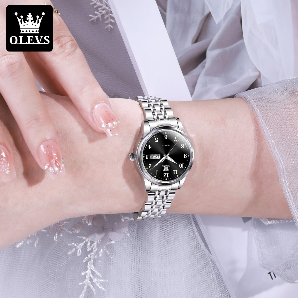 OLVES นาฬิกาข้อมือผู้หญิง กันน้ํา 100% ส่องสว่าง ปฏิทิน ทนทาน สายสแตนเลส นาฬิกาผู้หญิง สง่างาม หรูหรา นาฬิกาข้อมือควอตซ์