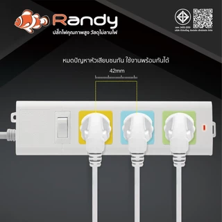 Randy 66series ปลั๊กไฟ รุ่นป้องกันไฟกระชาก มอก. 3เมตร 5เมตร 10เมตร ปลั๊กพ่วง รับประกัน5ปี 2300W รางปลั๊ก USB ประกัน2ปี