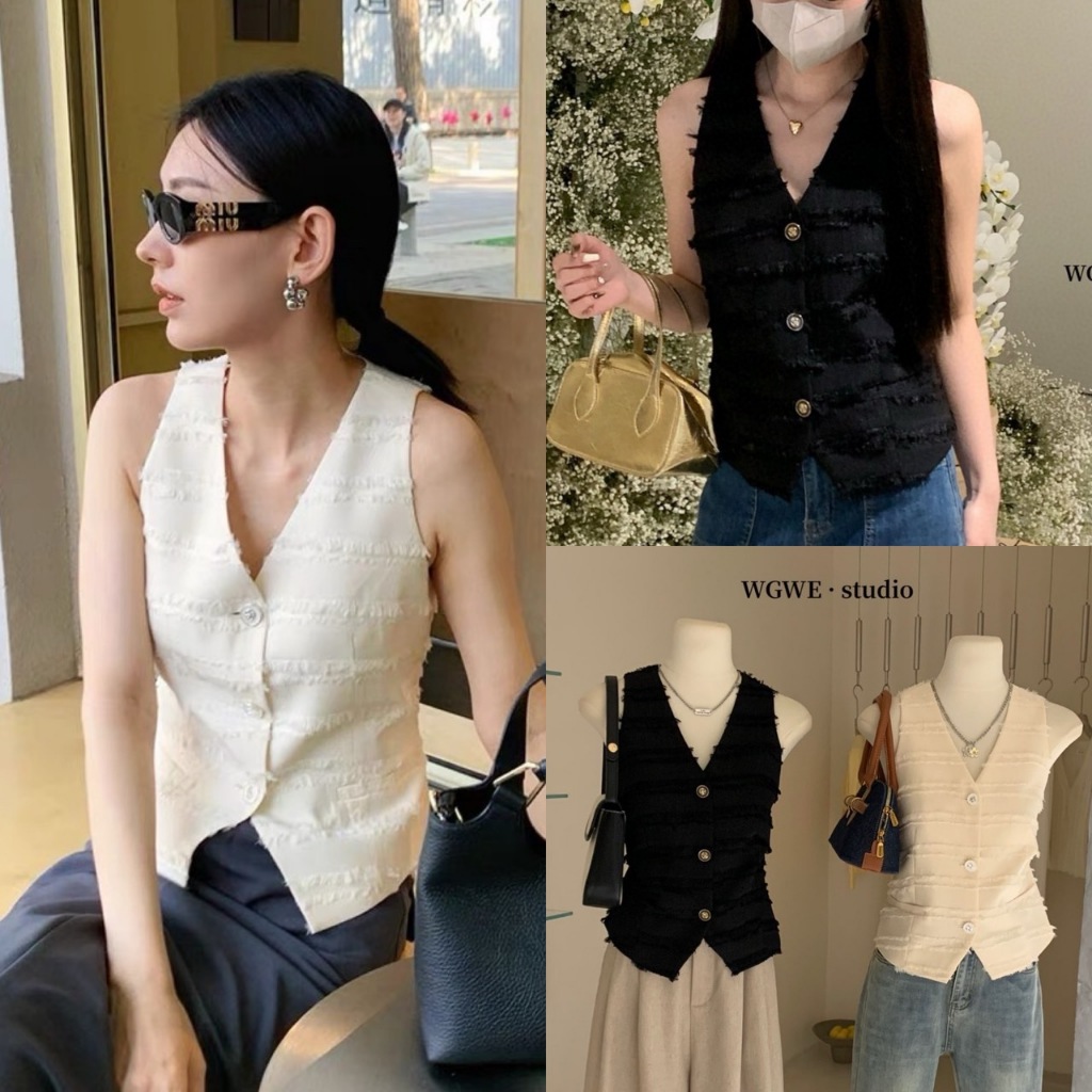 W3156 เสื้อกั๊ก งานกระดุม ทรงสวย เนื้อผ้ามีเทคเจอร์ ผ้าดี ทรงน่ารัก แฟชั่นเกาหลี TAG WG.WE