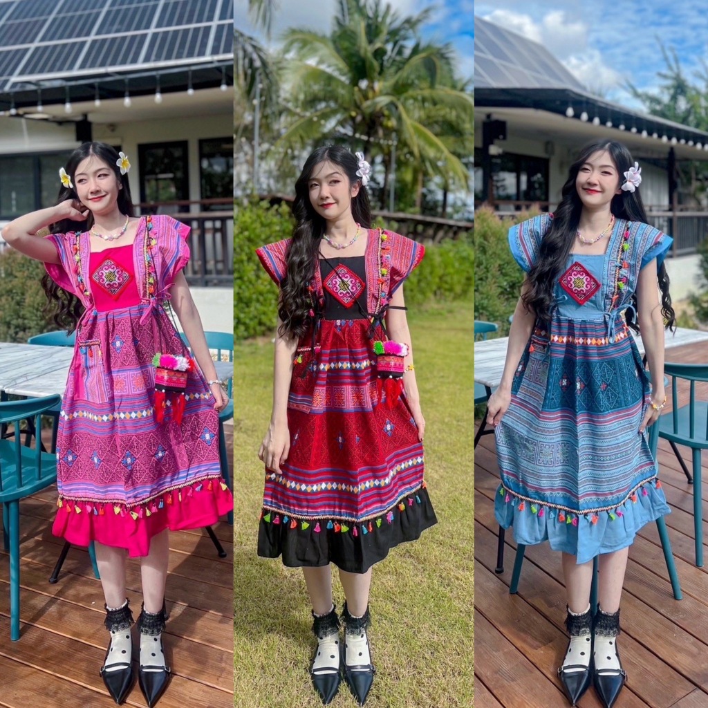 ชุดดอย เดรสระบายแต่งพู่ลายเจ้านางน่ารักๆ/สินค้ามีพร้อมส่ง