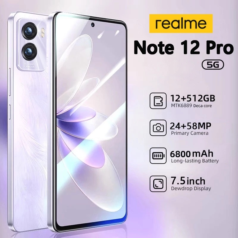 โทรศัพท์ Note12 Pro รองรับ5G รองรับ2ซิม แรม16GB รอม512GB หน่วยความจําขนาดใหญ่ 7.5นิ้ว หน้าจอเต็ม โทรศัพท์ถูกๆ