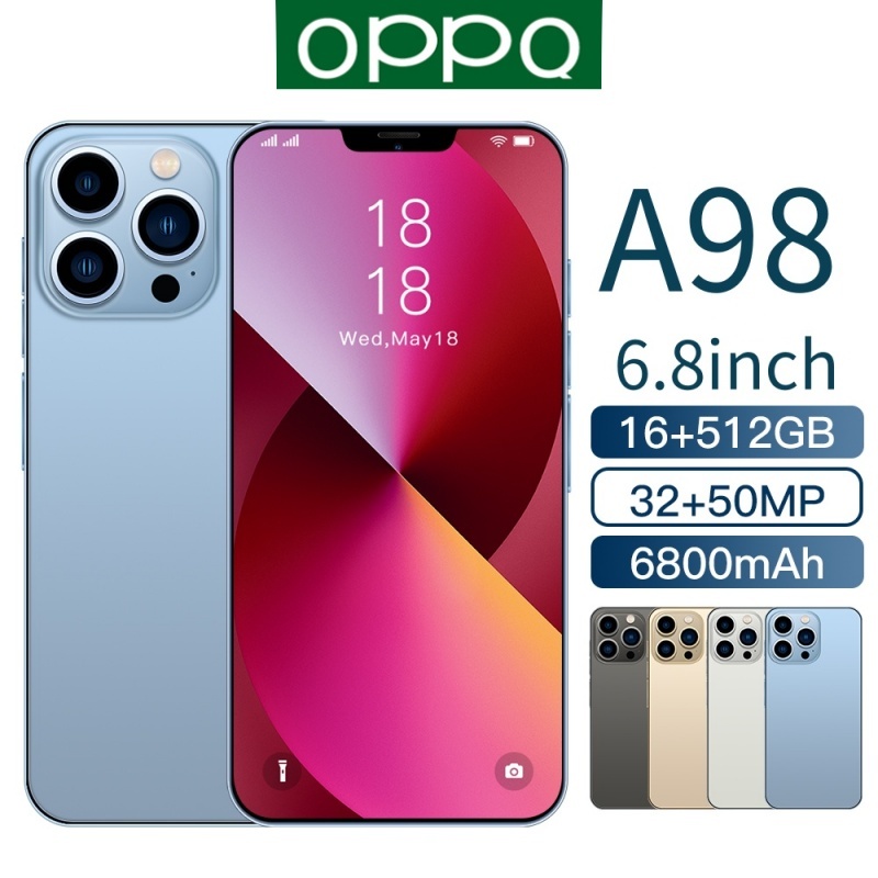 โทรศัพท์มือถือ A98 แรม16GB รอม512GB โทรศัพท์ถูกๆ 6.7นิ้ว HD สมาร์ทโฟนจอใหญ่ รองรับ 2 ซิมการ์ด