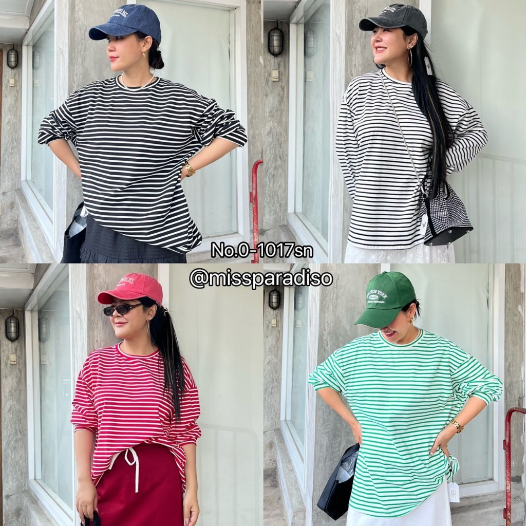 0-1017sn เสื้อแขนยาวลายริ้วจั๊มปลายแขน แต่ละตัวสีสวยมากกก จะสายชิคสายหวานก็ได้หมดเลยค่าา
