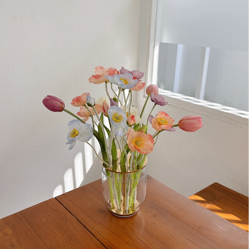 ikebana vase แจกันอิเคบานะพร้อมชุดดอกไม้ สีพาสเทล