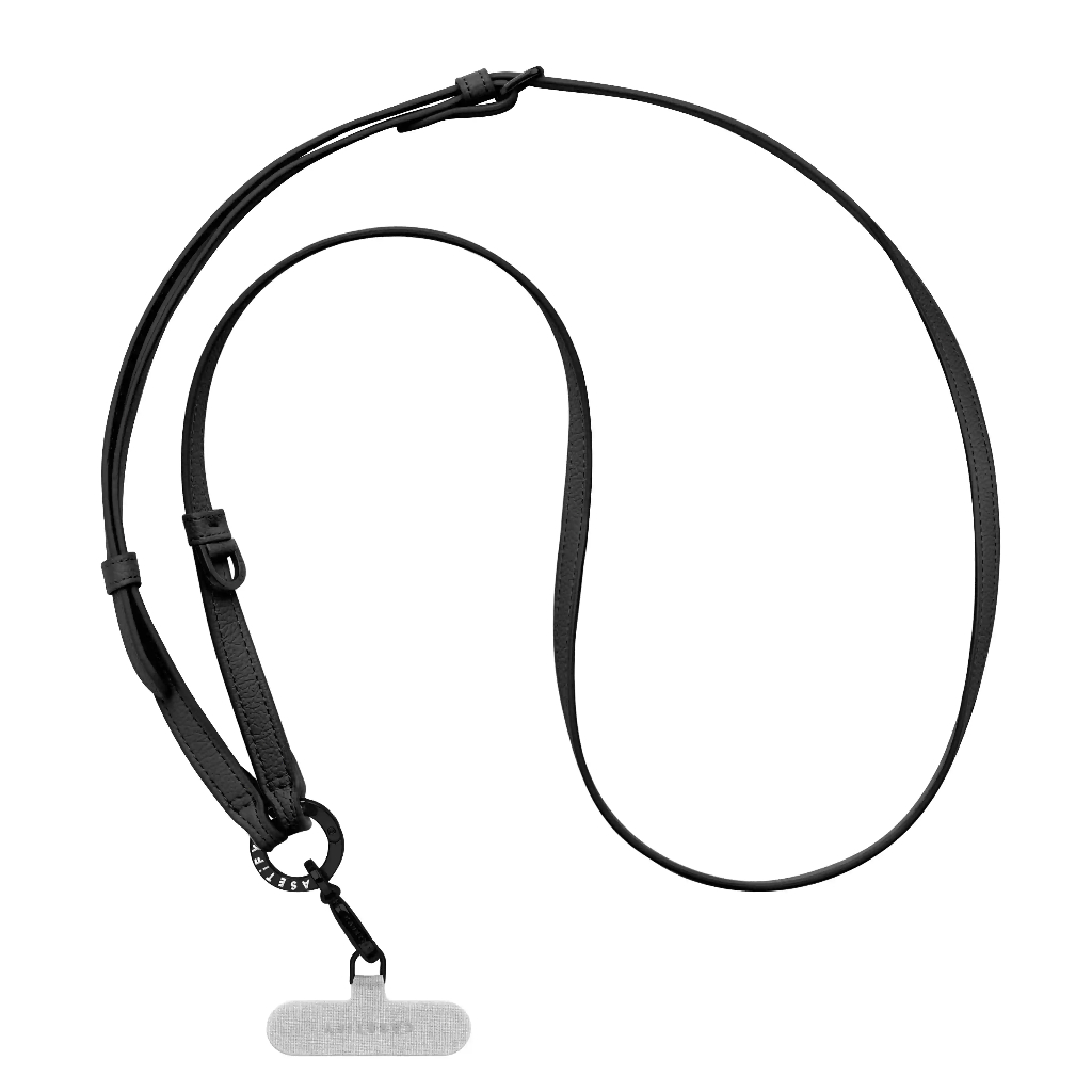 CASETiFY phone case with adjustable diagonal shoulder strap black leather portable hanging rope versatile and multifun