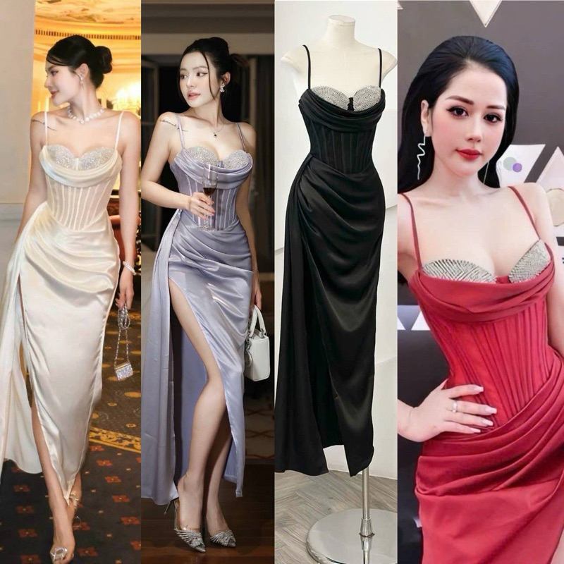 OBIBII: ชุดเดรสออกงานอกเพชร ดามโครงขึ้นทรงสวยมาก ผ้าซาตินพรีเมี่ยม ใส่สวยเซ็กซี่ตัวแม่ งานแท้เวียดนาม premium quality
