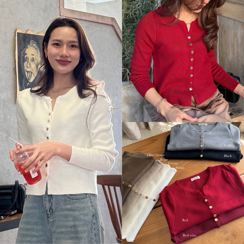 "Charming cardigan" เสื้อผ้าไหมพรมเนื้อหนานุ่ม ดีเทลแต่งคอวีกระดุมทอง