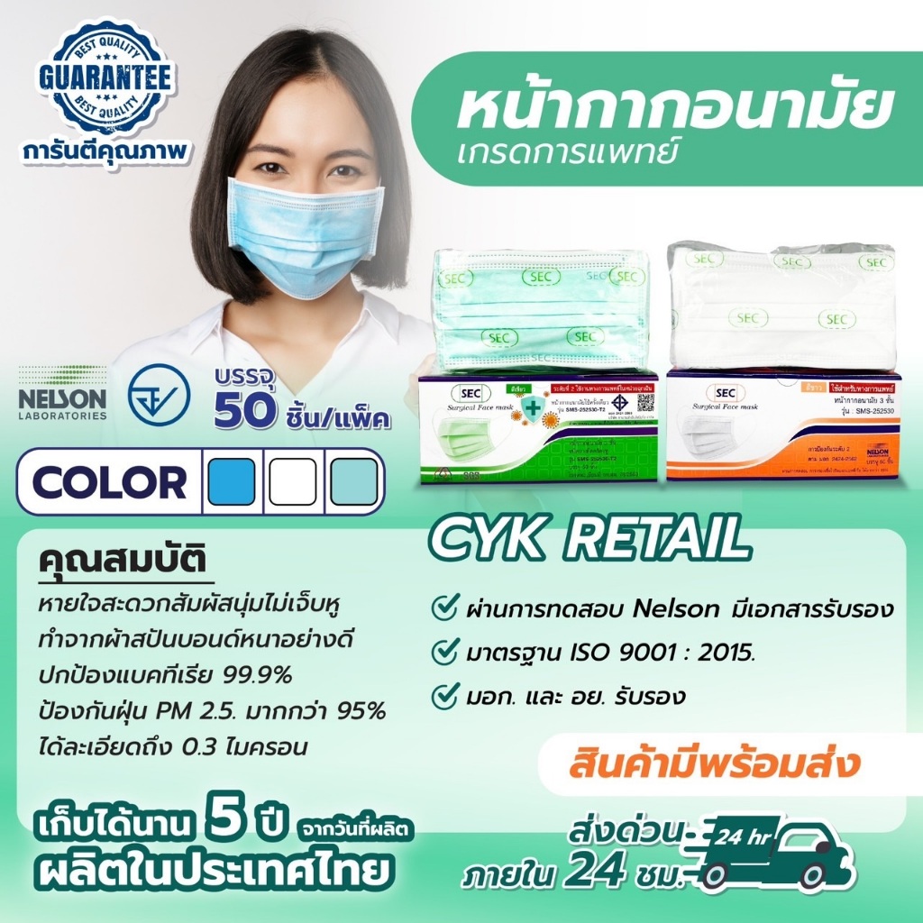 หน้ากากอนามัย 3 ชั้นเกรดการแพทย์