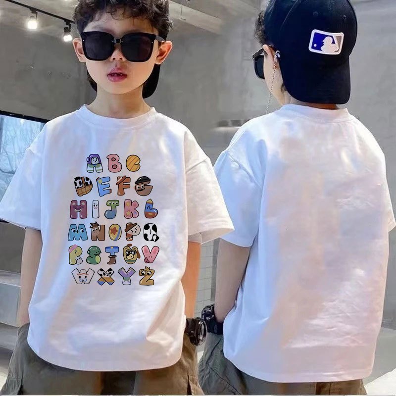 Yout-children เสื้อยืด ของเด็ก unisex ตัวอักษรการ์ตูนน่ารักลายนิ้วมือ แขนสั้น cotton เสื้อ เสื้อสีพื้น ใส่สบาย t shirt