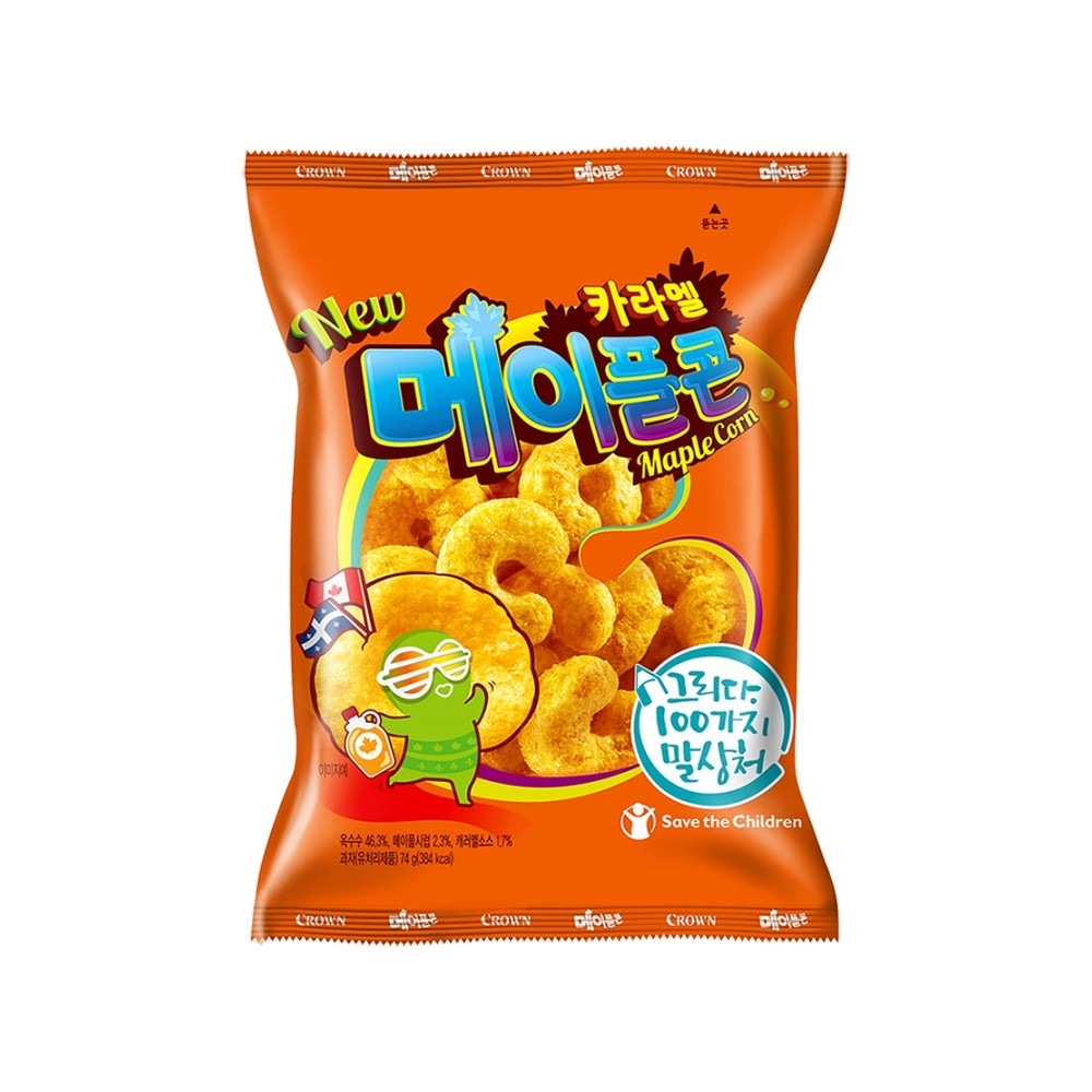 [ของแท้] 카라멜메이플콘 Crown Caramel Maple Corn Snack (ขนมอบกรอบรสคาราเมล) 74g