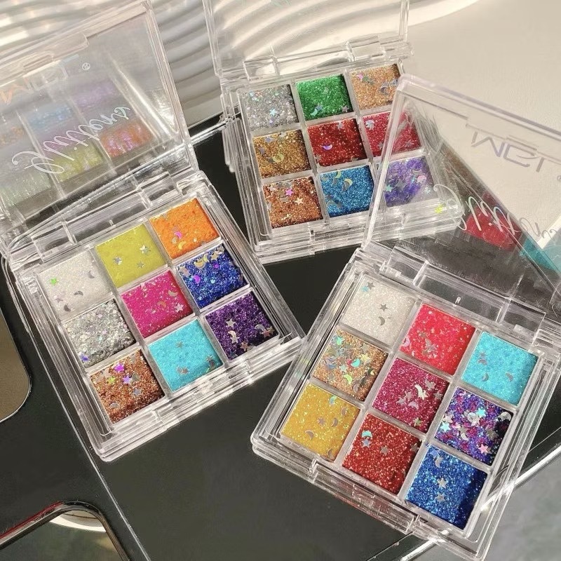N466 MGL พาเลทอายแชโดว์ กลิตเตอร์ สีสวย แวววาว 9 สี สีสันสดใส กันน้ำ ติดนาน