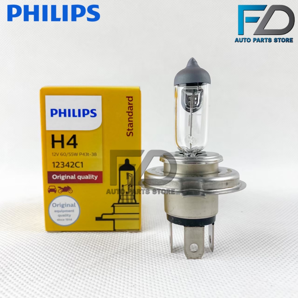 หลอดไฟหน้า รถยนต์ PHILIPS H4 12V 60/55W P43t-38 รหัส 12342C1
